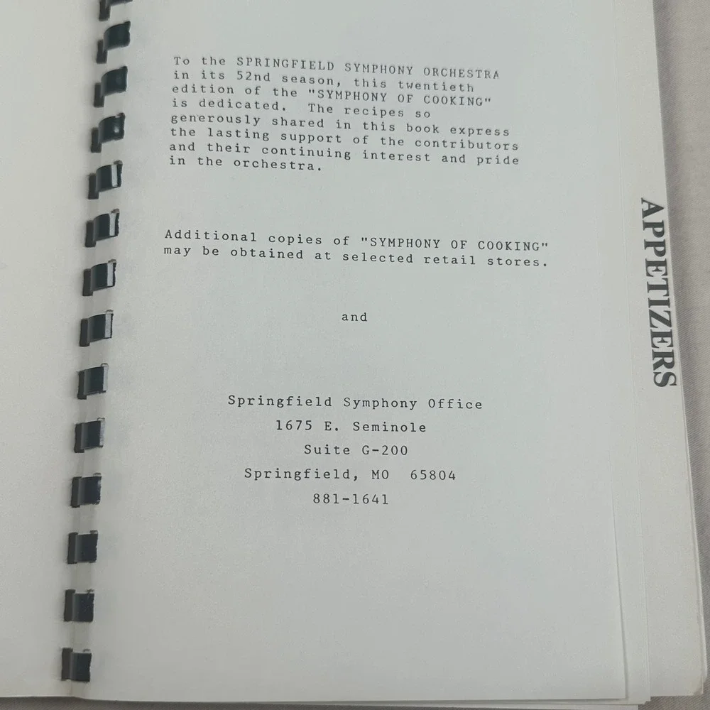 Vintage 1986 Symphony of Cooking 20th Annual Gourmet Day Spiral Cookbook Tabbed